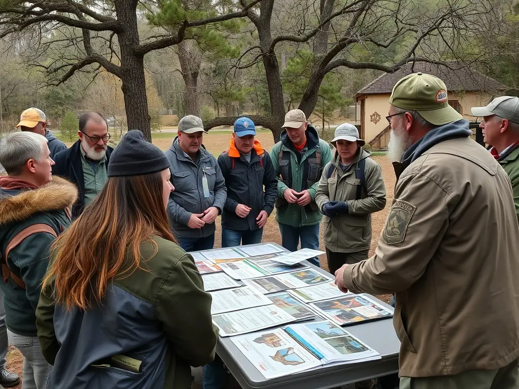 An image depicting a workshop session where participants are learning about the conservation of rustic animal breeds, with a focus on traditional breeding techniques. The setting is a rustic barn or educational center.
