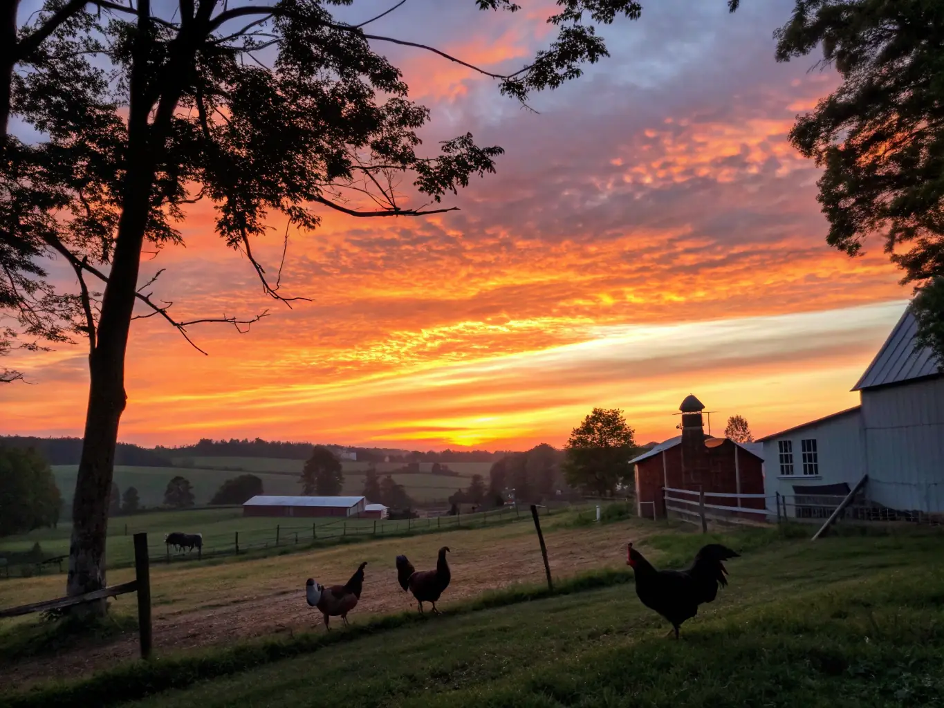 A picturesque scene of a protected natural environment, showcasing rustic animal breeds grazing peacefully and old plant varieties thriving. The image should evoke a sense of tranquility and the importance of conservation.